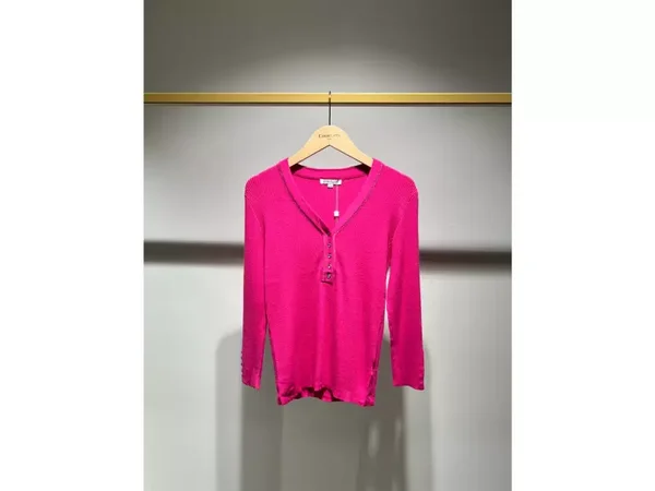 Pulletje met V-hals en zilverstiksels FUSHIA