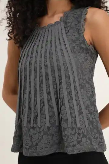 Kanten topje mouwloos - GRIJS
