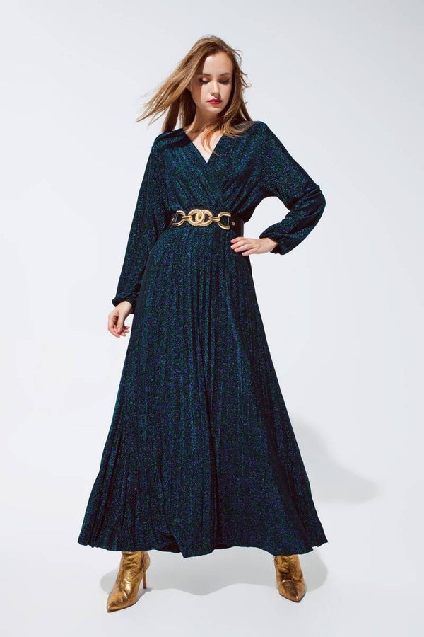 Glitterjurk met V-hals - GROEN