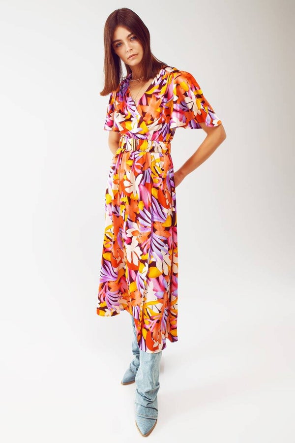 Jurk met V-hals bloemenprint MULTICOLOR