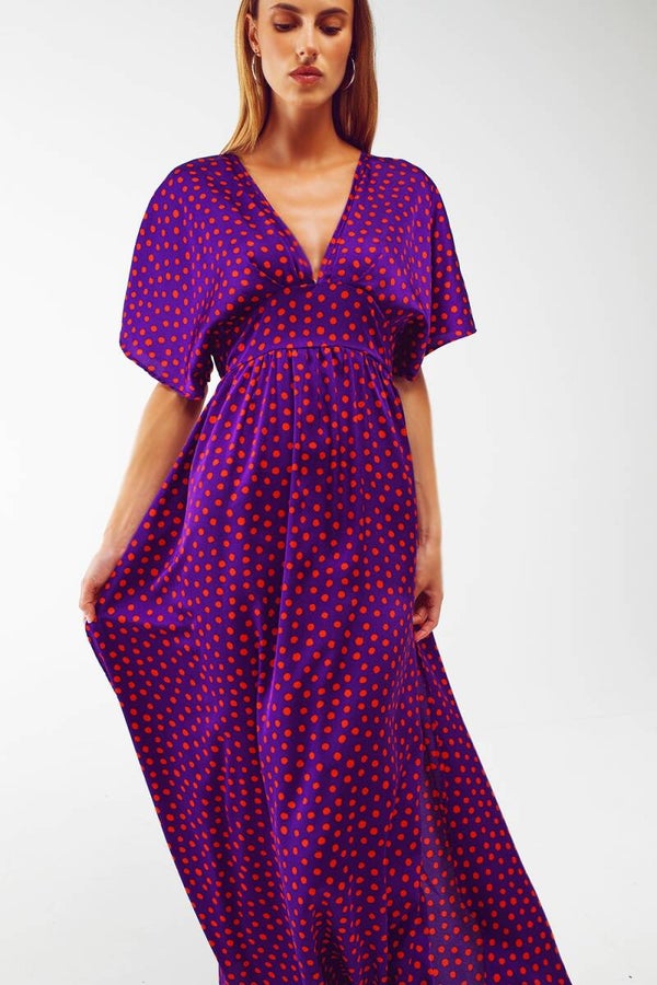 Maxijurk polka dot patroon PAARS/ROOS