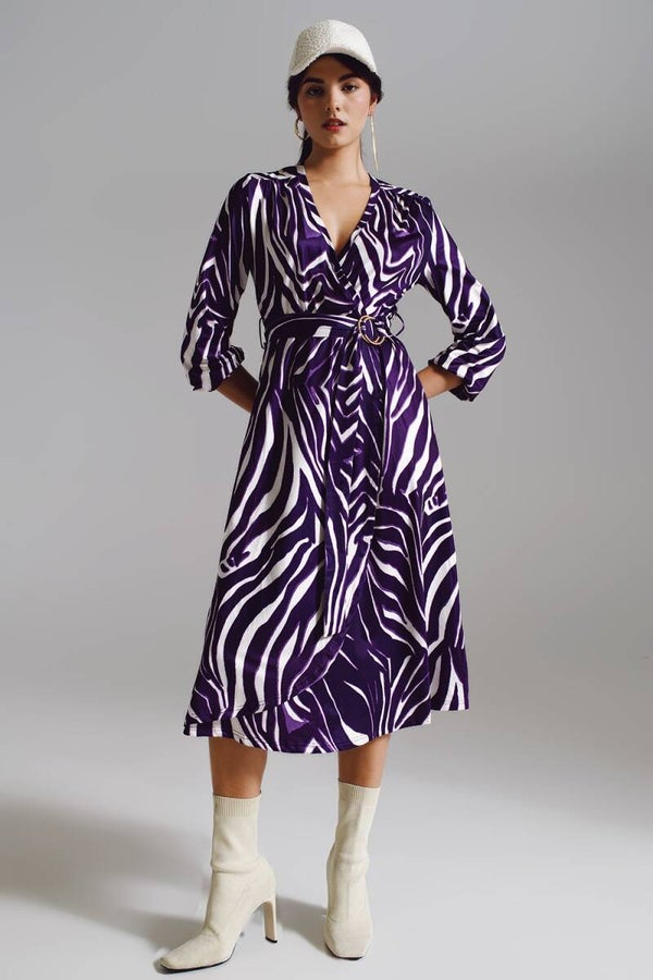 Midi wikkeljurk zebraprint PAARS/WIT