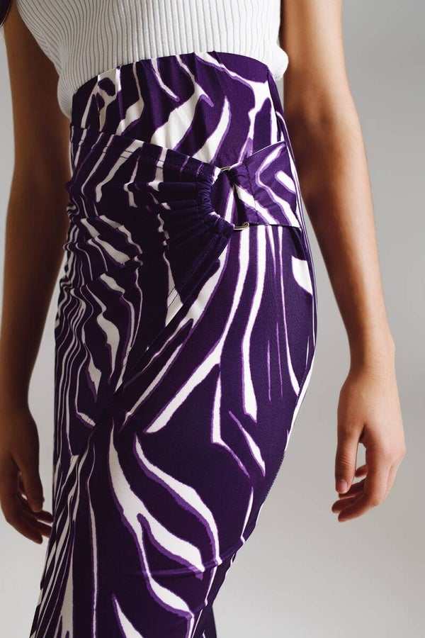Omslagrok met geplooide detail zebraprint PAARS/CREME