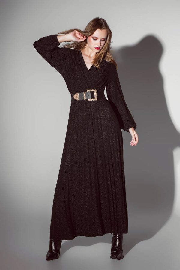 Glitterjurk met V-hals - ZWART