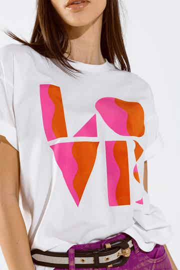 T-shirt LOVE - WIT/FUCHSIA