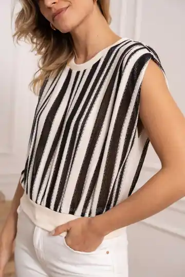 Gestreept topje mouwloos - ECRU/ZWART