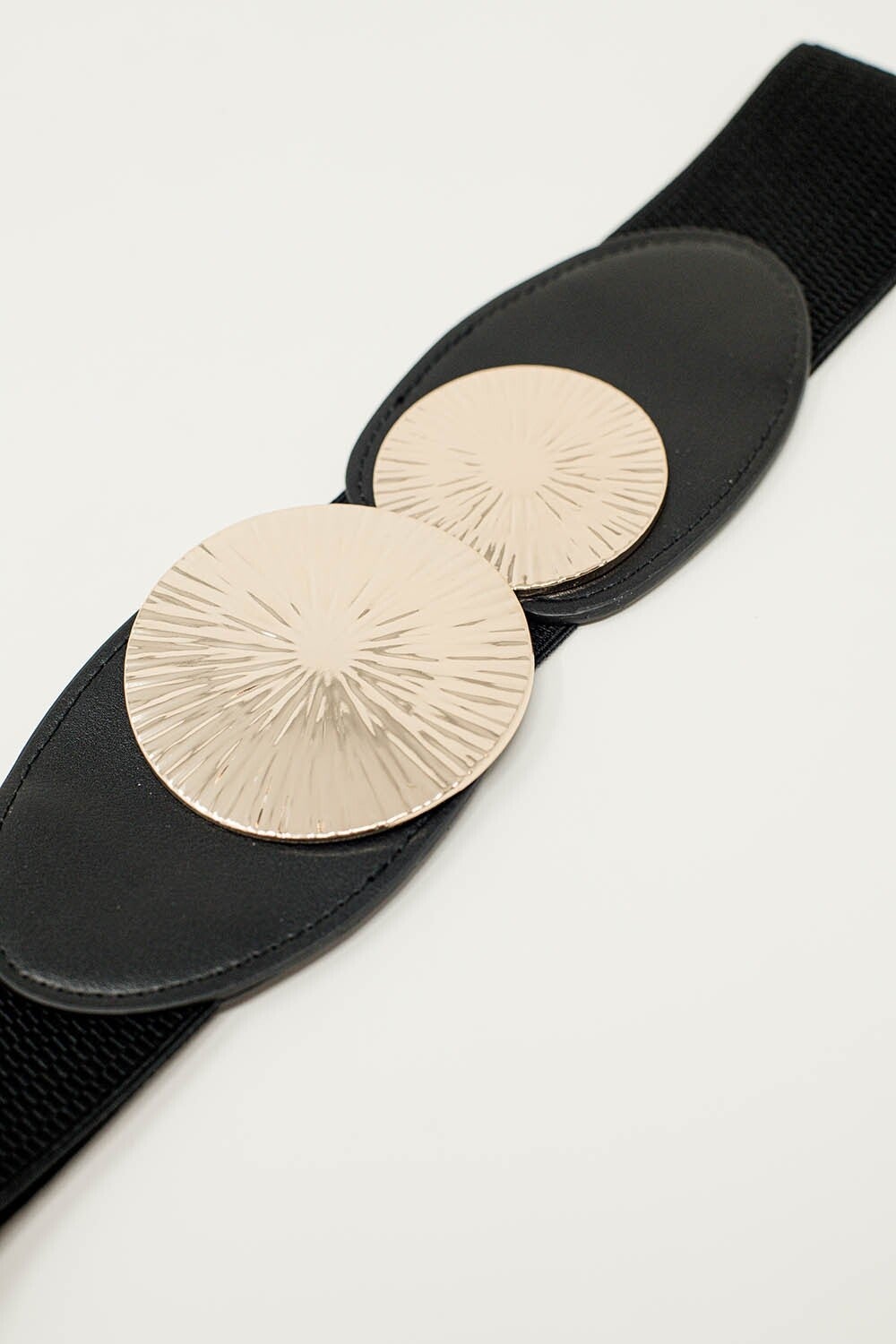 Elastische riem met dubbele metalen gesp ZWART