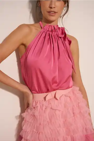 Satijnene topje met strik - ROOS