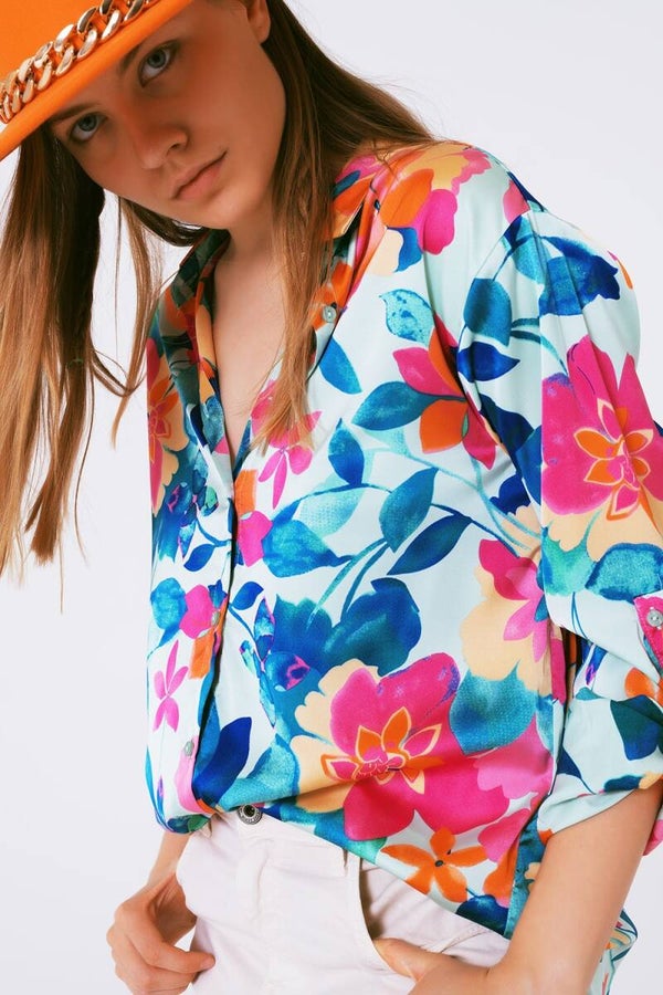 Hemdbloesje bloemenprint MULTICOLOR