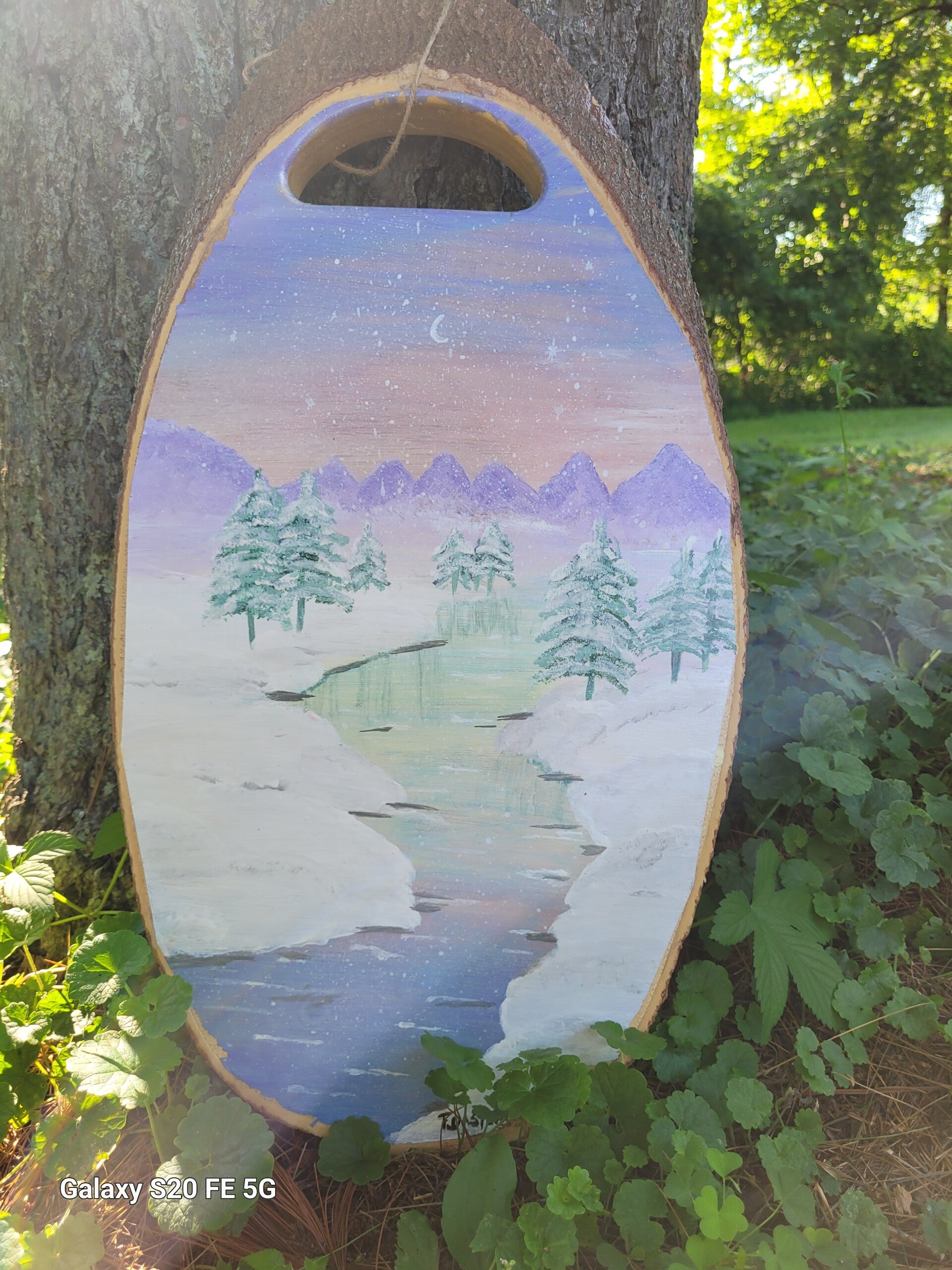 Wooden Purple Snow Forest Painting