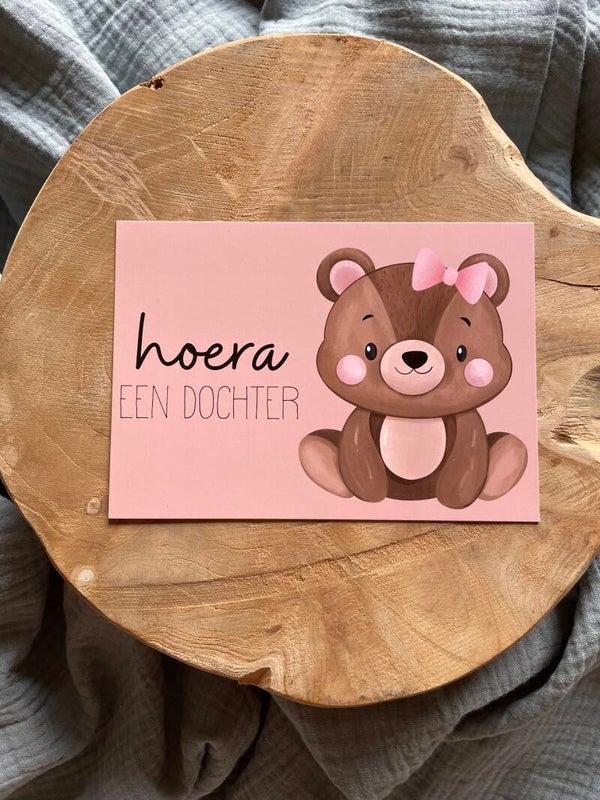 Kaart - hoera een dochter beertje