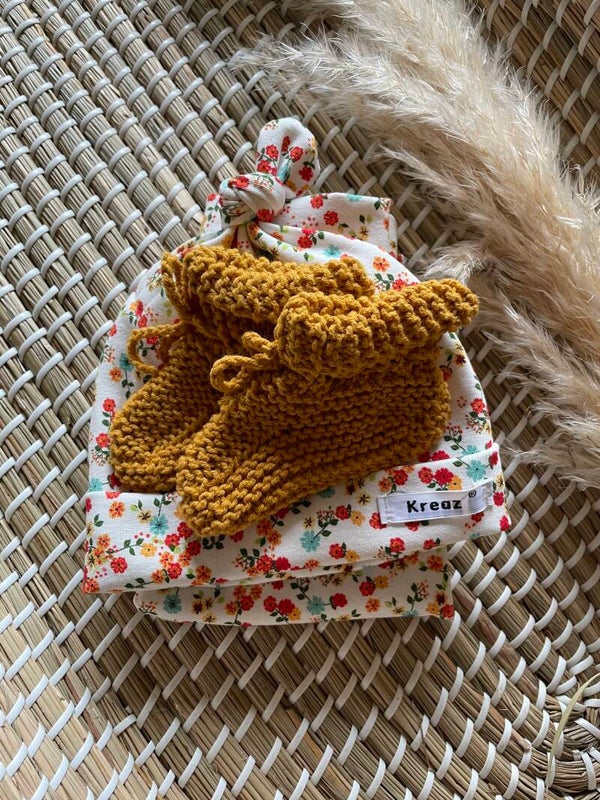 Gebreide slofjes 3-6 - curry