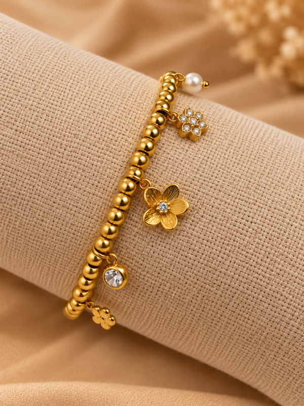 Golden Pearl & Flower Armband