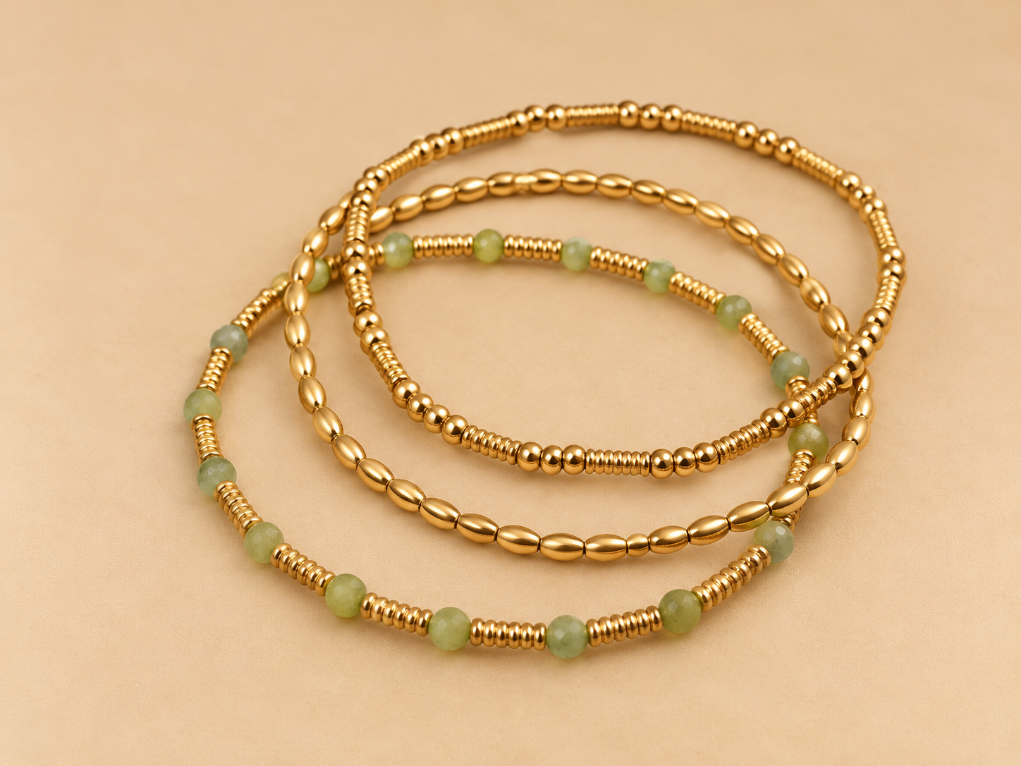 Beaded Bracelet set - Goud & Groen
