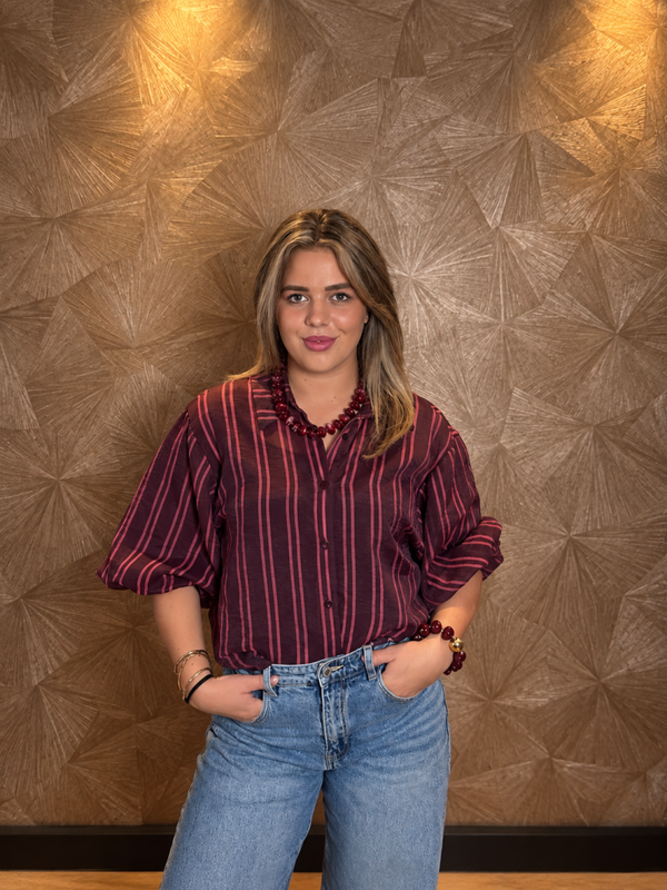 Gestreepte blouse - bordeaux/roze