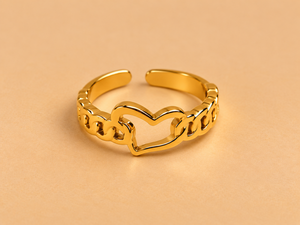 Heart Chain ring goud
