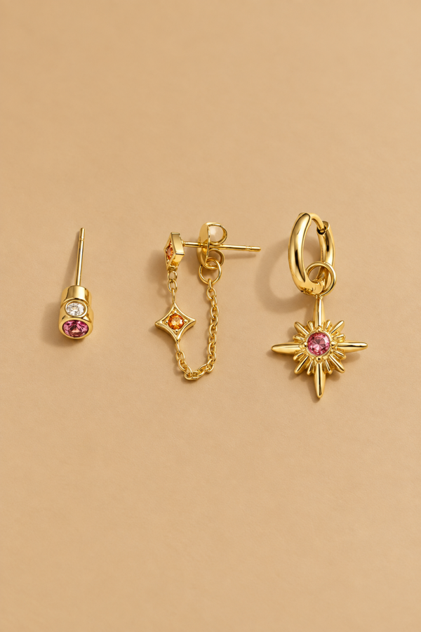 Glamour Charm set van 3 - goud-roze