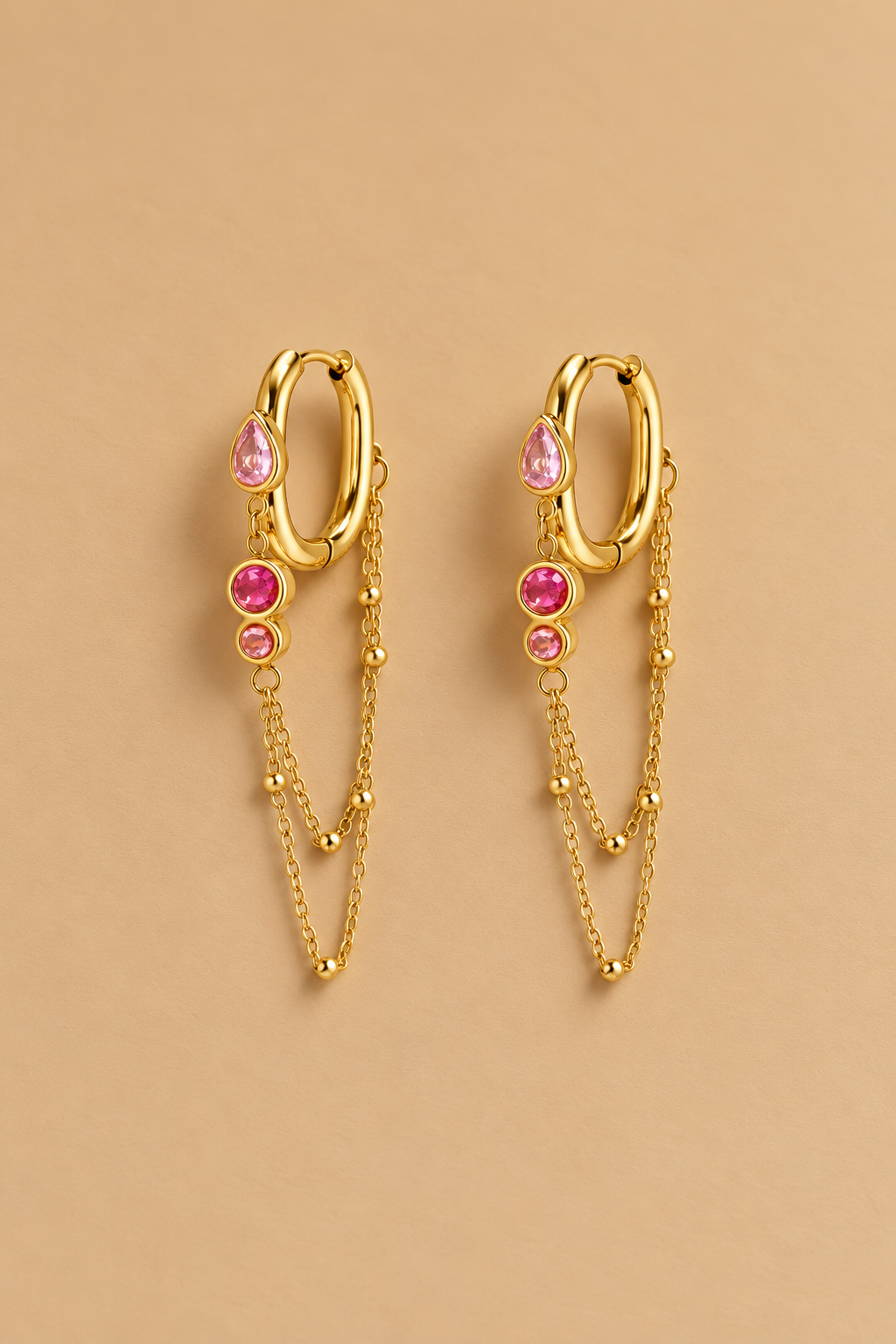 Chain oorbellen goud-roze