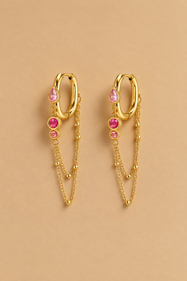 Chain oorbellen goud-roze