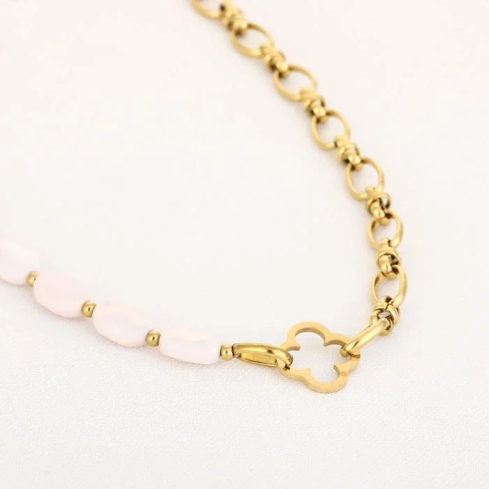 Schakel ketting met parelmoer steenlook kralen