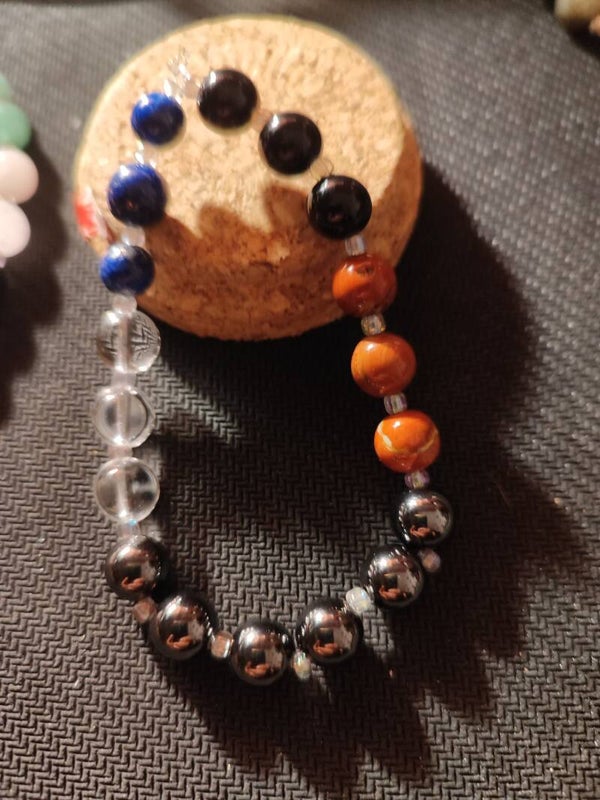 Onyx Noir, Jaspe Rouge, Hématite Magnetic, Cristal de Roche, Lapis