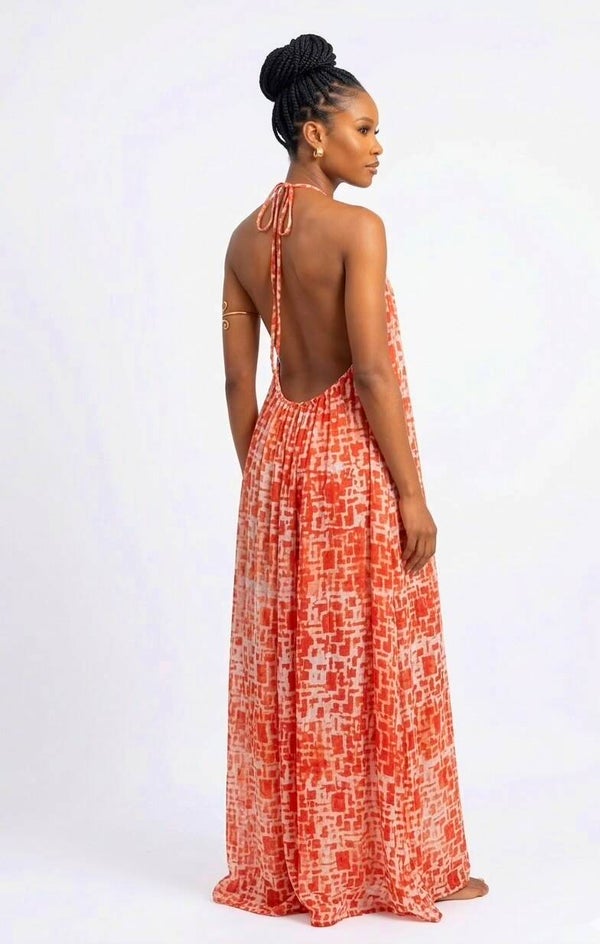 Adire(Tie & Dye )Backless Dress