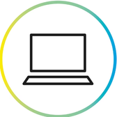 Icon of a laptop black and a yello and green circle around the laptop