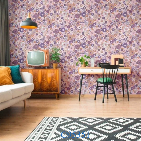 Behang patroon Retro Vibes - Bloemetjes