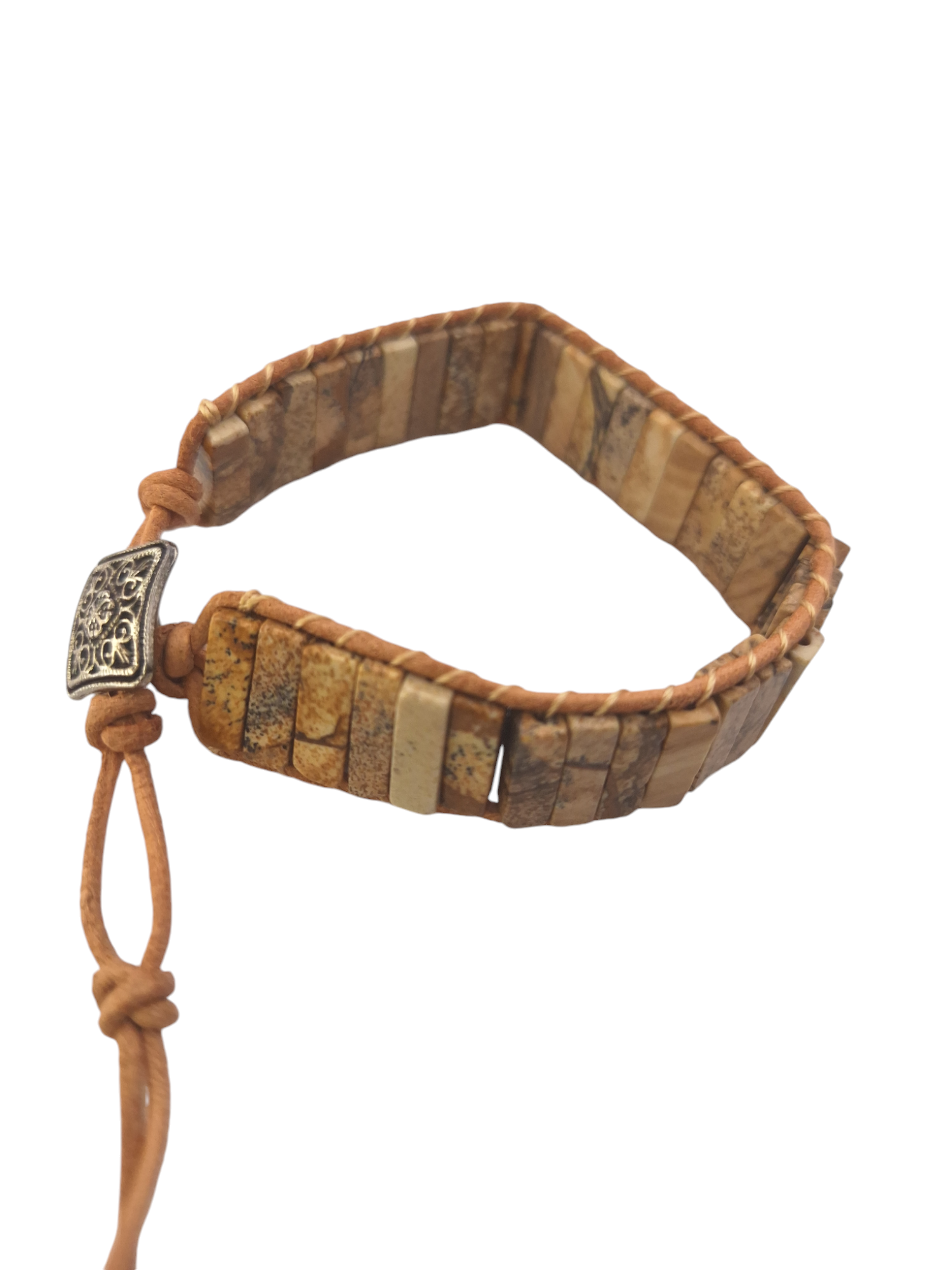Jaspis landschap leren armband (gipsy style)