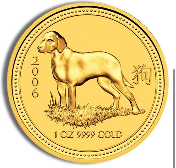 2006 GOLD AUSTRALIA $100 SERIES 1 LUNAR YEAR OF THE DOG 1 OZ BU
