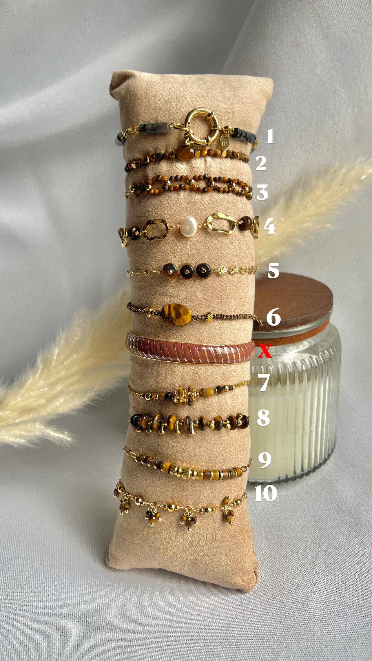 Bracelet acier inoxydable & pierres naturelles - Marron