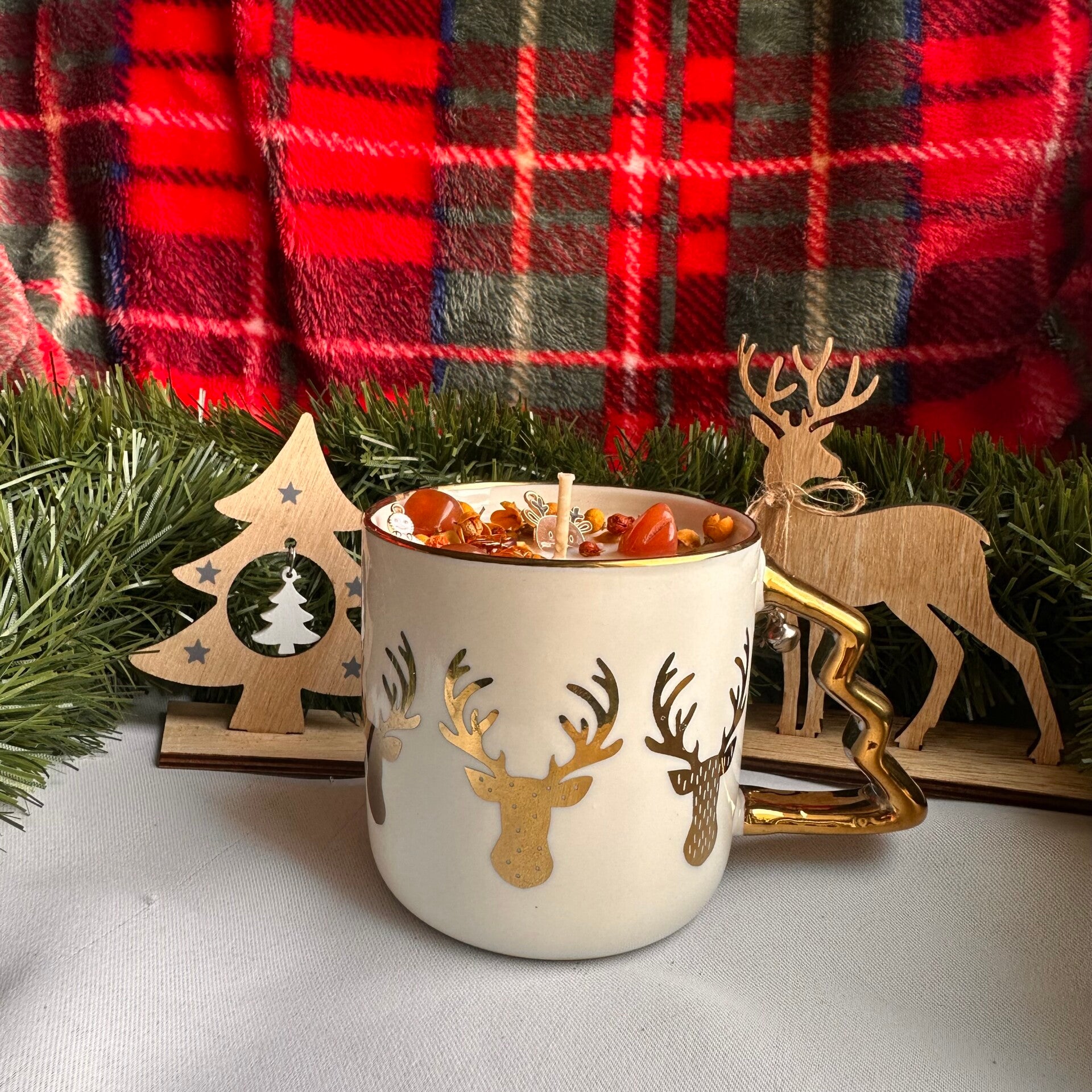 Bougie de Noël : Tasse Renne
