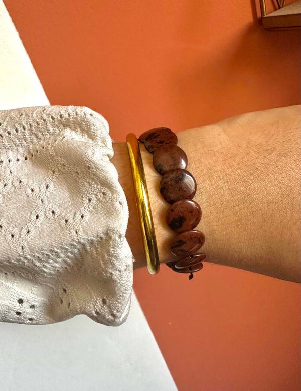Bracelet pierres rondes - Jaspe Acajou