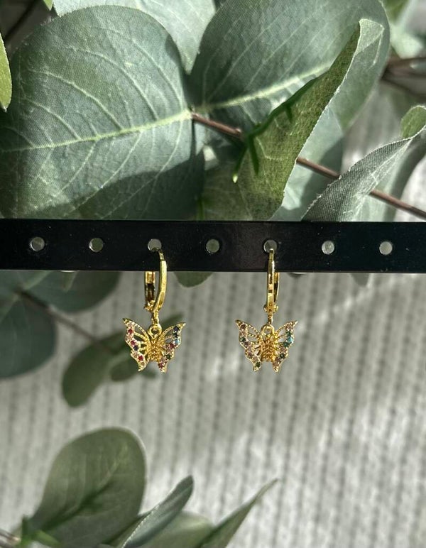 Boucles d’oreilles papillons - Strass multicolores
