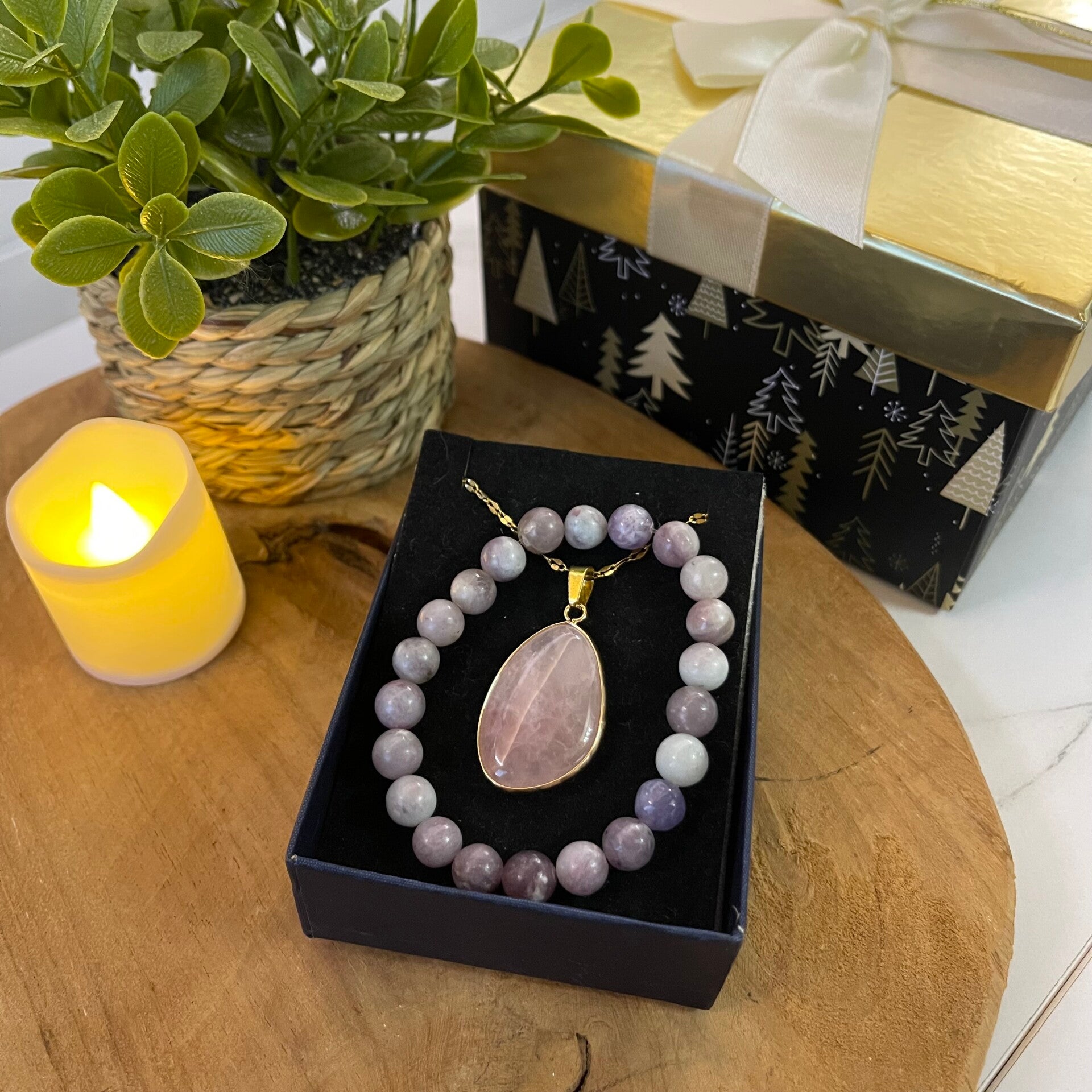Coffret Quartz Rose & Lépidolite: Amour & Sérénité