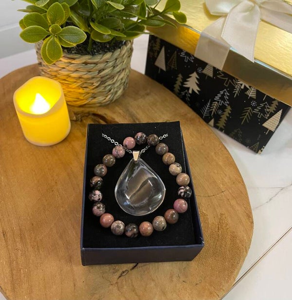 Coffret Rhodonite & Cristal de roche : guérison émotionnelle