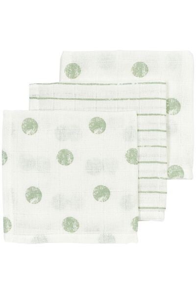 Meyco Baby - Monddoekjes 3-pack hydrofiel Dot Stripe - Soft Green - 30x30cm