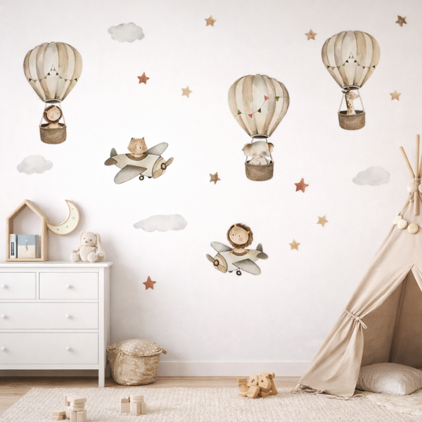 Muursticker ''vliegtuigen met luchtballon''