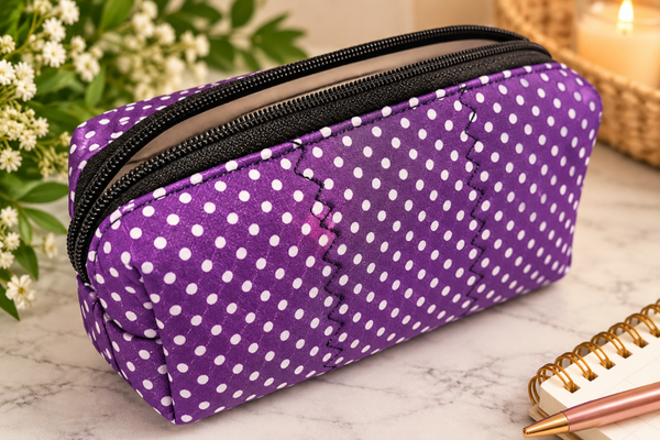Small Handmade Makeup Bag purple dots Fabric | Cosmetic Pouch | Pencil Case