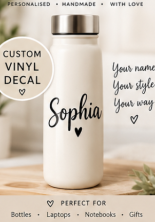 Personalised Water Bottle Name Decal, Vinyl Transfer Sticker