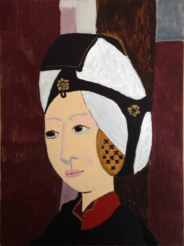tempera portret van een vrouw, Maria Cleophas, detail uit "de heilige maagschap"