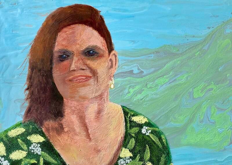 Dit schilderij heet "senang" omdat Anita (collega) houdt van de zee ; naar een foto genomen aan de kust van Cotonou, Benin