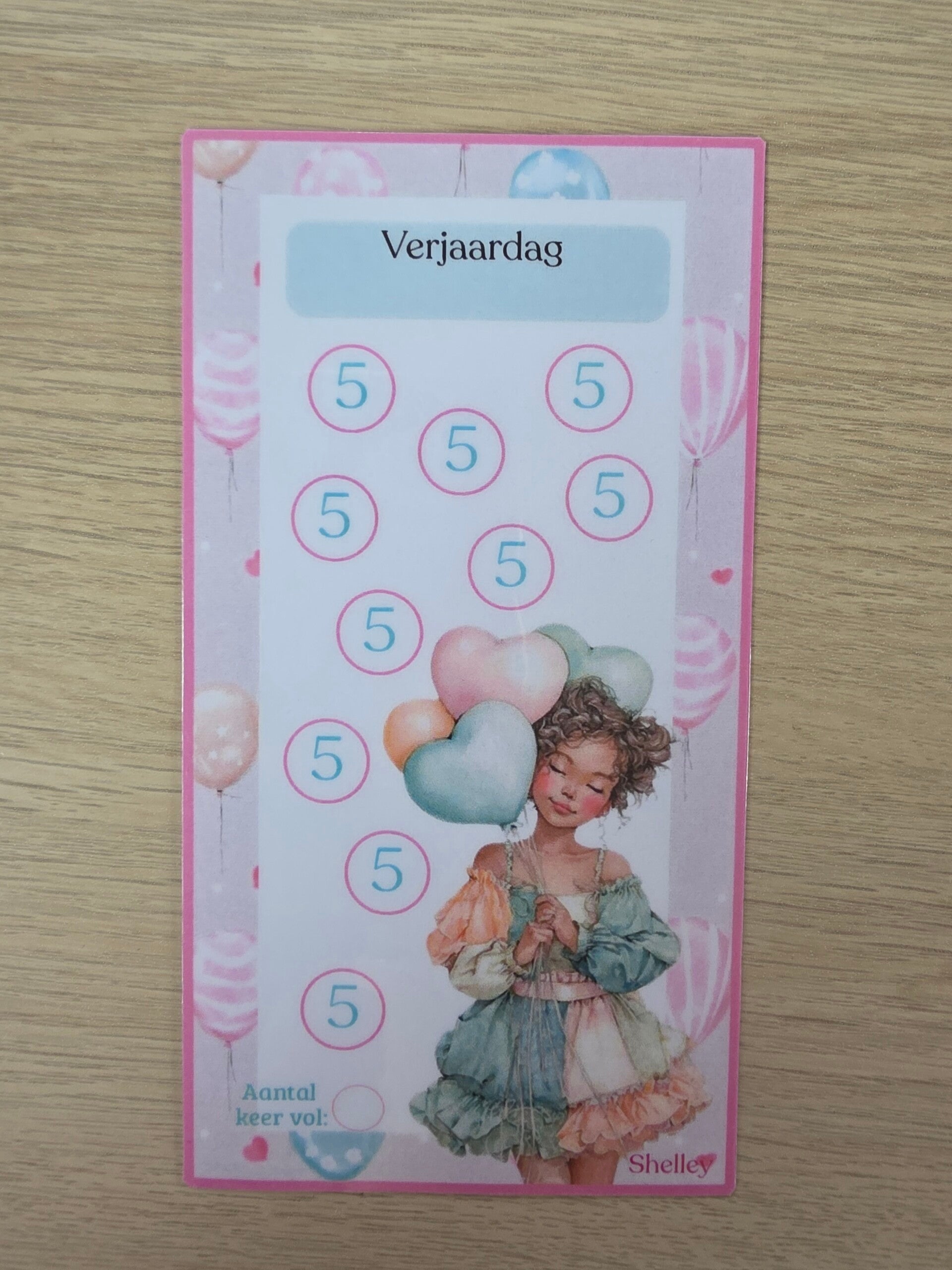 A6 verjaardag 5 euro meisje