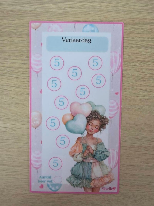 A6 verjaardag 5 euro meisje