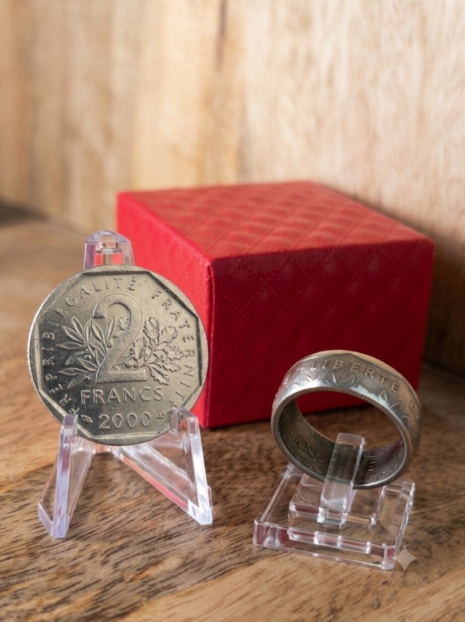 Bague piece de monnaie 2 francs semeuse