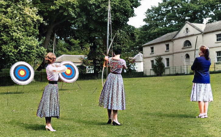 ladies at archery practice inthe grounds of Sewerby Hall
