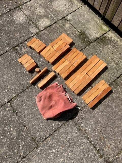Vintage houten speelgoed blokken set