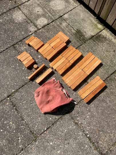 Vintage houten speelgoed blokken set