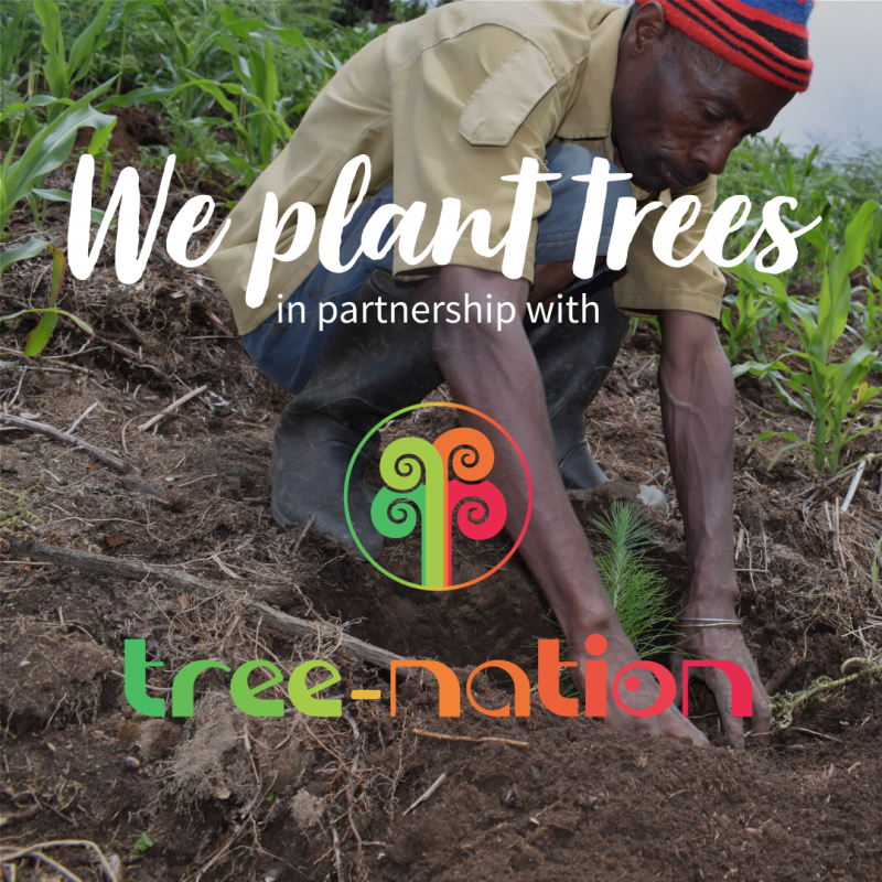 Man planting trees, we plant trees in partnership with Tree-Nation.