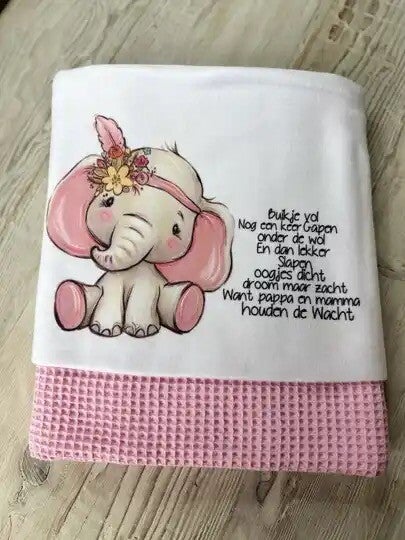 babydeken met naam olifantje met hoofdtooi